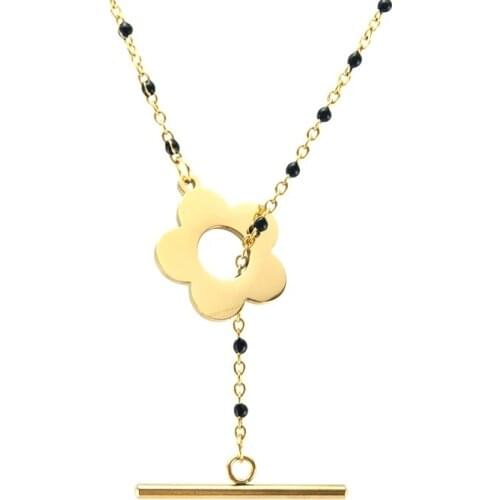 Flower Toggle Necklace Stainless Steel Toggle Necklace For Women Gold/Silver Color Metal Toggle Clasp Choker Jewelry Collier