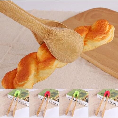 1PC Food Toaster Tongs Wooden Salad Cake Snack Clip Grip Silicone Handle Bread BBQ Tongs Kitchen Tools Clamp Cooking Tool 115gC