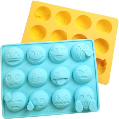 12 Emoticons Ice Mould Silicone Baking Mold Cake Candy Chocolate Sugar Ice Pastry Food Mold Funny Multifunction Kitchen Bar Tool