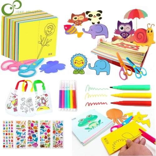 68pcs Children Cartoon DIY Colorful Paper Cutting Folding Graffiti Drawing Toys Kids Educational Art Craft with scissor Gift YJN