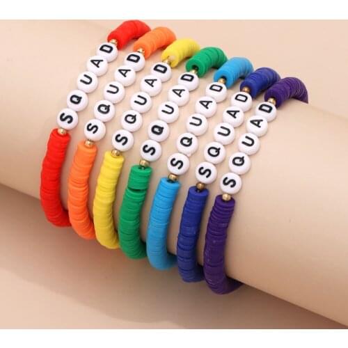 7pcs/set Soft Pottery Handmade Beading Bracelets Bohemia Summer 5mm Letter Clay Bead Charm Bracelet Jewelry for Woman