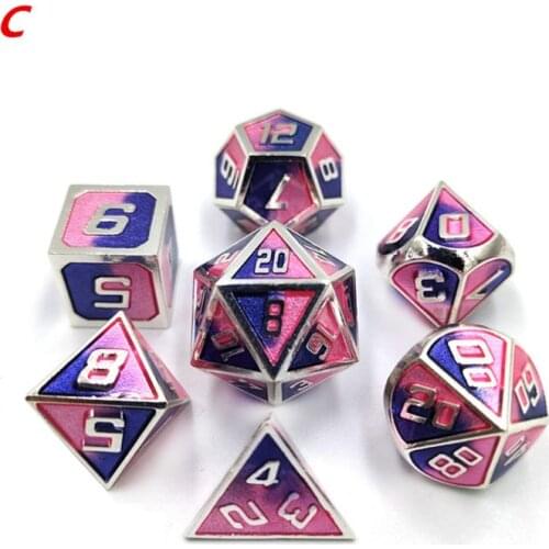 7pcs Metal Dice Set D&D Board Game Polyhedral Dice for Dungeons RPG Role Playing Game and Math Teaching