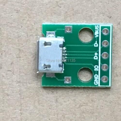 Free Shipping 2pcs Female Micro USB Type B SMD to DIP 5Pin Adapter Pinboard 2.54mm