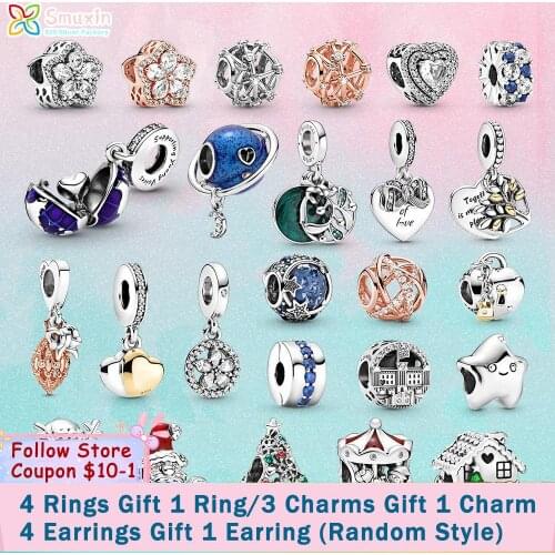 Smuxin 925 Sterling Silver Bead Silver Openwork Star Constellations Charm fit Original Pandora Bracelets Women Jewelry Girl Gift