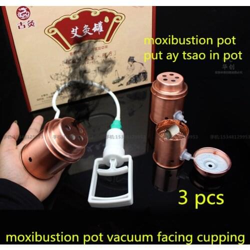 Household moxibustion pot vacuum copper facing cupping 3pcs/set Cupping device Ay Tsao/asiatic wormwood acupuncture Moxibustion
