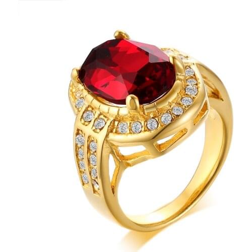 Classic Titanium Steel Rings for Women Jewelry Gold-color Oval Red Crystal Stone Party Dropshipping anillos mujer