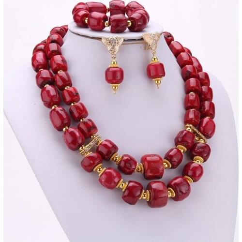 4ujewelry African Beads Jewelry Set 13mm Nigerian Coral Beads Necklace Women Jewellery Set 2021 Red Coral Beads Set