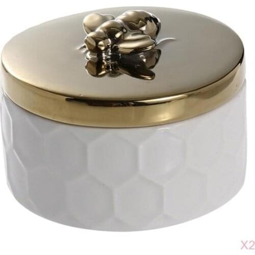 2x Golden Bee Pattern Box Jewelry Storage Box Earring Beads Key Coin Organizer