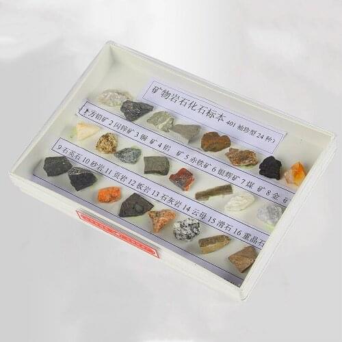 24pcs Mineral rock fossil specimen box primary school geography geology ore popular science teaching instrument