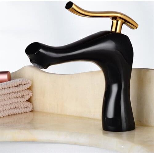 Brass Basin Faucet Hot & Cold Sink Mixer Tap Deck Mounted Single Handle Balck Gold/Chrome Bathroom/Kitchen Crane Free Shipping