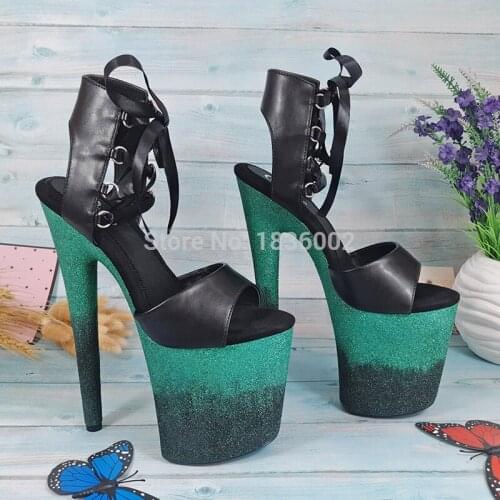 Leecabe Summer New Womens colorful Glitter Platform Sandals Pole Dancing sandal Shoes 8 Inch High Heels Shoes