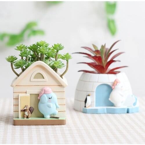 Cartoon Small House Flower Pot Resin Flower Pot Home Small Landscape Potted Indoor Decoration Accessories