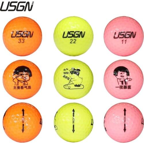 USGN Colorful Golf Ball 2 Layers Game Balls Chinese Gift Drop Shipping Custom Logo Orange Pink Yellow