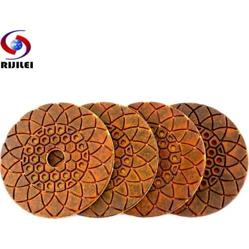 RIJILEI 4PCS Wet/Dry 4"/100mm Copper Metal Bonded Diamond Polishing Pads for Concrete Granite Marble Stone Grinding Disc