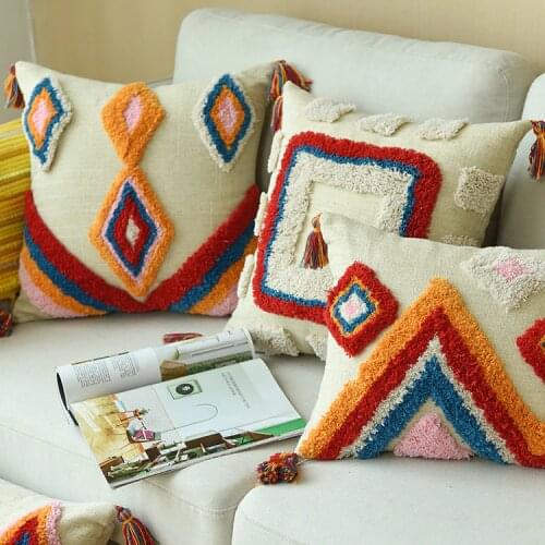 Handmade Luxury Moroccan Style Cushion Cover Wool Tassels Boho Style Ethnic Colorful Pillow Cover 45x45cm/30x50cm HomeDecoration