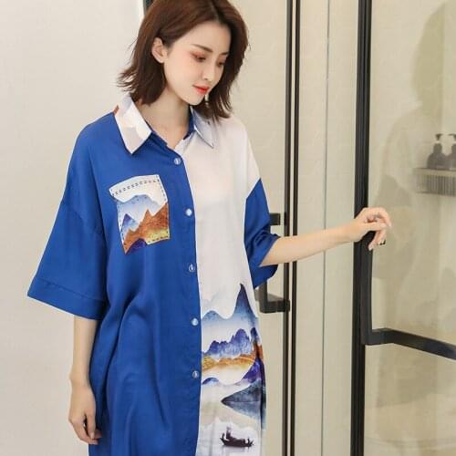 Night Dress Ladies Spring Summer ночная сорочка European American Style Silk Satin Nightshirt Loose Plus Size Female Nightdress