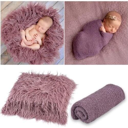 2pcs Newborn Photography Props Baby Blanket Swaddle Photography Wrap Shaggy Area Rug