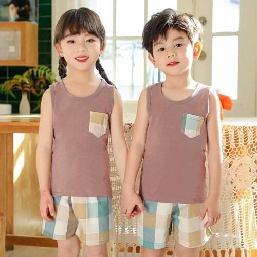 Boys Girls Summer Pajamas Set Kids Cartoon Sleeveless Vest Tops + Shorts Homewear Children 2Pcs Outfits 2-18 Years
