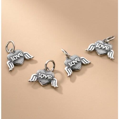 925 Sterling Silver Handcraft Love Angel Dangle Charm Matte Necklace S925 Silver Couple Pendants DIY Jewelry Making For Women