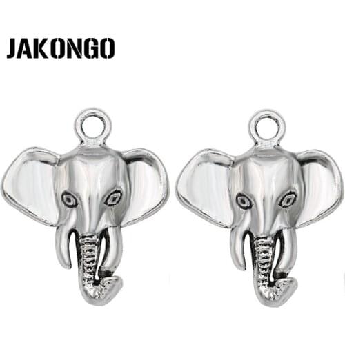 JAKONGO Antique Silver Plated Elephant Charm Pendants for Bracelet Jewelry Making Accessories DIY Craft 26x22mm 10pcs/lot