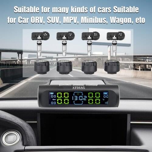 Newest Car TPMS Solar Car TPMS Tire Pressure Monitoring System LCD Clock Time Display Auto Tyre Temperature Alarm for safety