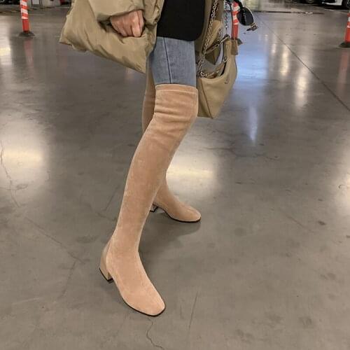 Sexy Over The Knee High Boots Woman Faux Suede Leather Thick Heels Women Boots Autumn Winter Black Apricot Party Shoes Woman