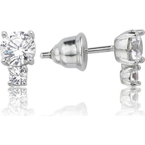 Valori Jewels 1 Carat, Zirconia White Round Gemstone, Rhodium Plated, Sterling Silver Two Stone Earrings