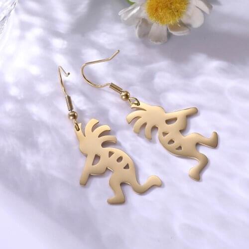 My shape kokopelli Tribal Primitive Drop Earring 316L Stainless Steel Silvery/Golden/Black Dangle Earrings Pendant Jewelry Gift