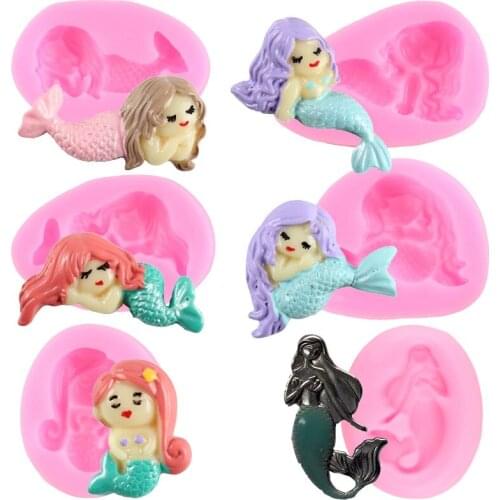 Mermaid Silicone Moulds Cupcake Topper Fondant Mold Baby Birthday Cake Decorating Tools Candy Chocolate Mould Clay Resin Molds