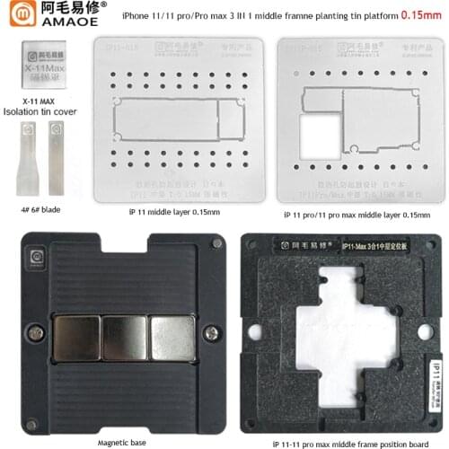 Amaoe Motherboard Middle Frame BGA Reballing Stencil Platform For iPhone 11/11 Pro/11 Pro Max Middle Layer Planting Tin Template