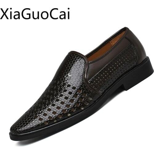 Hollow Out Mens Flat Dress Shoes Summer Business Non-slip Mens Casual Dress Shoes Pu Leather Soft Leather Mens Flats