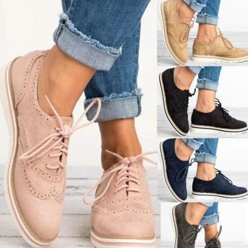 Plus Size 35-43 Women Brogue Shoes Flat Platform Autumn England Ladies Shoes Oxfords Cut-Outs Lace Up Casual Female Footwear