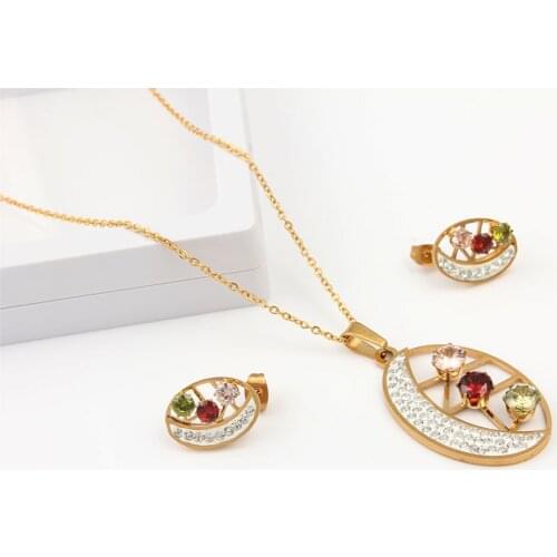OUFEI Stainless Steel Jewelry Sets For Women Multicolor Crystal Fashion Indian Jewelry Acessories Necklace and Earring set