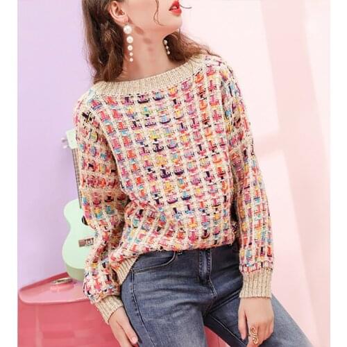 Paris Girl Knitted Sweater Women Casual Lady Autumn Winter Loose Korean Style Lantern Sleeve Color-Hit Pullover Jumper Women