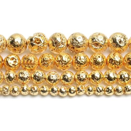 Gold Natural Lava Stone Hematit Beads 4/6/8/10MM Round Loose beads for Jewellery Bracelet & necklace Making DIY