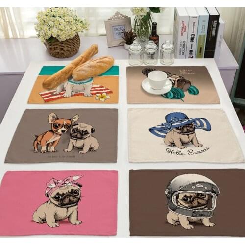 1Pcs Kawaii Dog Cotton Linen Pad Dining Table Mats Coaster Bowl Cup Mat Pattern Kitchen Placemat 42*32cm Home Decor ML0010