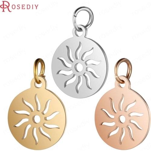 37302)10PCS 12x17MM Quality Gold Color Stainless Steel Round Sun Charms Pendants Jewelry Making Supplies Findings Accessories