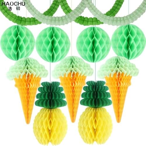 11pcs/set Tissue Paper Ice Cream Honeycomb Ball Lantern Four-Leaf Clover Garland Pineapple Hanging Wedding Birthday Party Decor