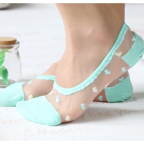 2 Pairs/Lot Woman Summer Stealth Rainbow Color Love Heart Silk Sock Slippers Ladies Thin Transparent Invisible Non-slip Bas