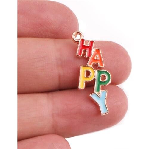 20PCS Gold Tone Alloy enamel Happy letters pendant charms Necklace Accessories Jewelry Findings Handmade Craft DIY Bracelet
