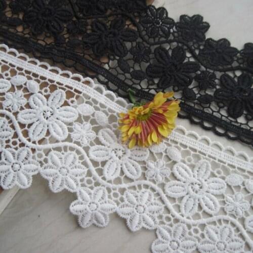 2Yds/lot width 8 cm Exquisite black white water soluble embroidery flower lace DIY clothes skirt trimming fabric AC733