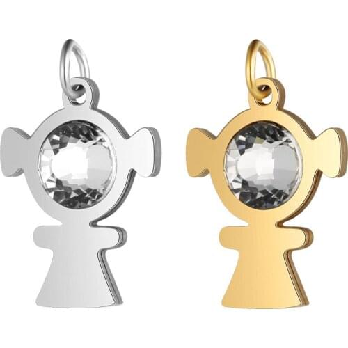 5pcs/lot 14*23mm Stainless Steel Crystal Girls Pendant Charms Silver Color DIY Bracelet Necklace for Jewelry Making Findings