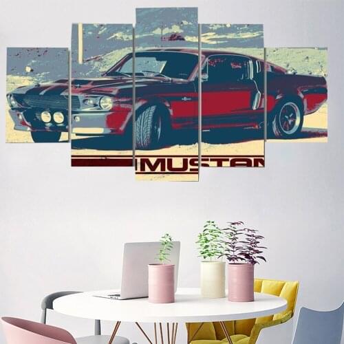 5 Pieces Wall Art Canvas Painting Red Retro Car Poster Nordic Modern Home Living Room Decoration Framework Pictures