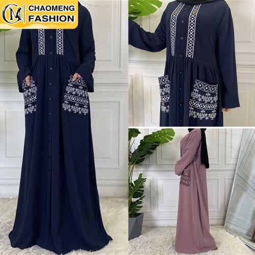 Abaya Dubai Muslim For Women Modest Dress Elegant Embroidered Buttons With Pockets Style Maxi Robe Arab Turkey Islamic Clothing
