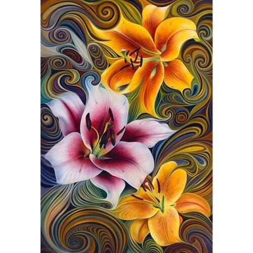 Diy Diamond Painting Cross Stitch Set Resin Sticker Full Circle Drill Mosaic House Culture Flower Lily