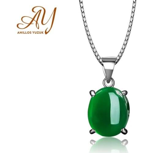 Anillos Yuzuk Water Drop Natural Green Agate Gemstone 925 Sterling Silver Vintage Pendant Necklace For Women Party Fine Jewelry
