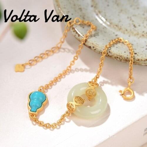 Volta Van Women 925 Sterling Silver Charm Bracelets Jade Vintage Turquoise Gourd 2021 New Elegant Jewelry Concise Bracelets