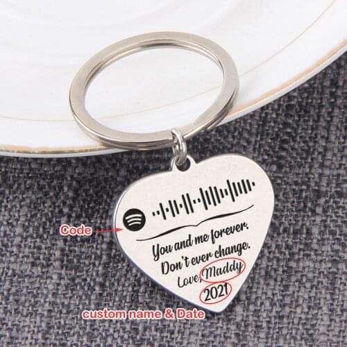 Heart Keychain Personalized Spotify Song Code Custom Name Date Keyrings Engrave You and Me Forever Stainless Steel Charm Jewelry