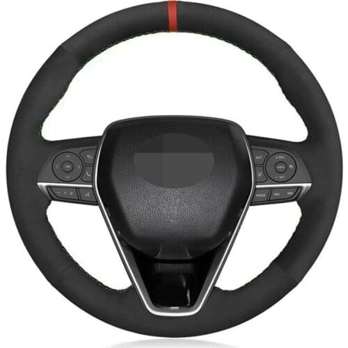 Car Steering Wheel Cover Soft Black Genuine Leather Suede For Toyota Corolla RAV4 Avalon 2019-2020 Camry 2018-2020