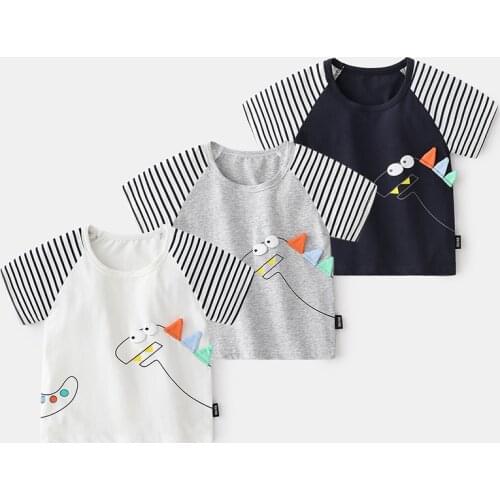 Childrens clothing new Korean cotton baby shirt raglan sleeves Western style dinosaur boy t-shirt summer short sleeves